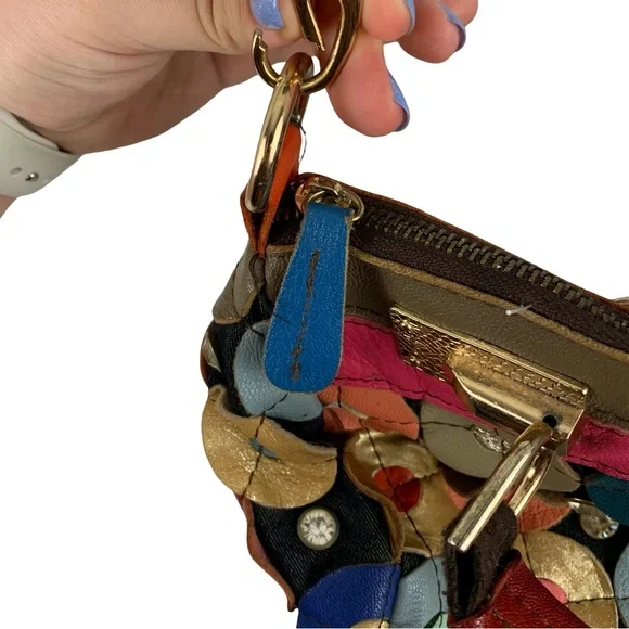 Pink and Blue Floral Shoulder Bag with Textured Design - Picture 7 of 7